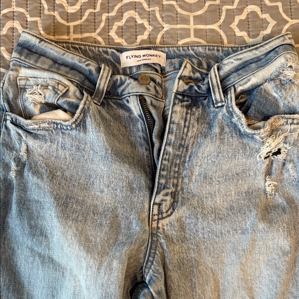 Flying Monkey Faded Blue Ripped Women Jeans